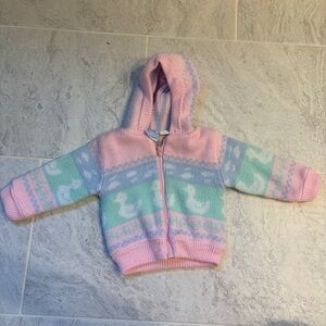 Vintage Late 80s/Early 90s Nana-Knits Pastel Duck Hoodie – 12 Months